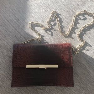 Zara burgundy snake skin evening bag